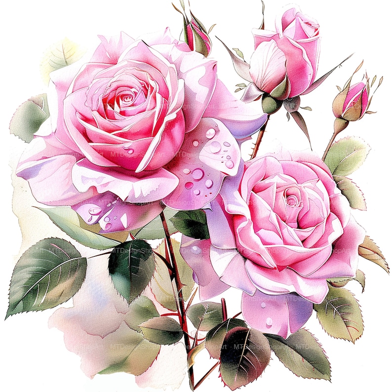15 Pink Roses Clipart, Roses Clipart, Roses Bouquet, High Quality JPG ...