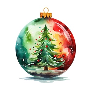 16 Christmas Tree Baubles Clipart, Christmas Bauble, Printable Watercolor Clipart, Paper Craft, High Quality JPGs, Digital Download
