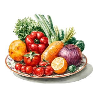 22 Fruits and Vegetables Clipart, Printable Watercolor Clipart, Paper Craft, Junk Journals, High Quality JPGs, Digital Download