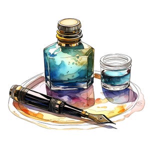 28 pen en kleine inktfles, inkt clipart, afdrukbare aquarel clipart, Paper Craft, ongewenste tijdschriften, hoge kwaliteit jpg's, digitale download