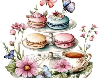 28 Tea Party Clipart, Garden Tea Party, Printable Watercolor Clipart, Paper Craft, Junk Journals, High Quality JPGs, Digital Download
