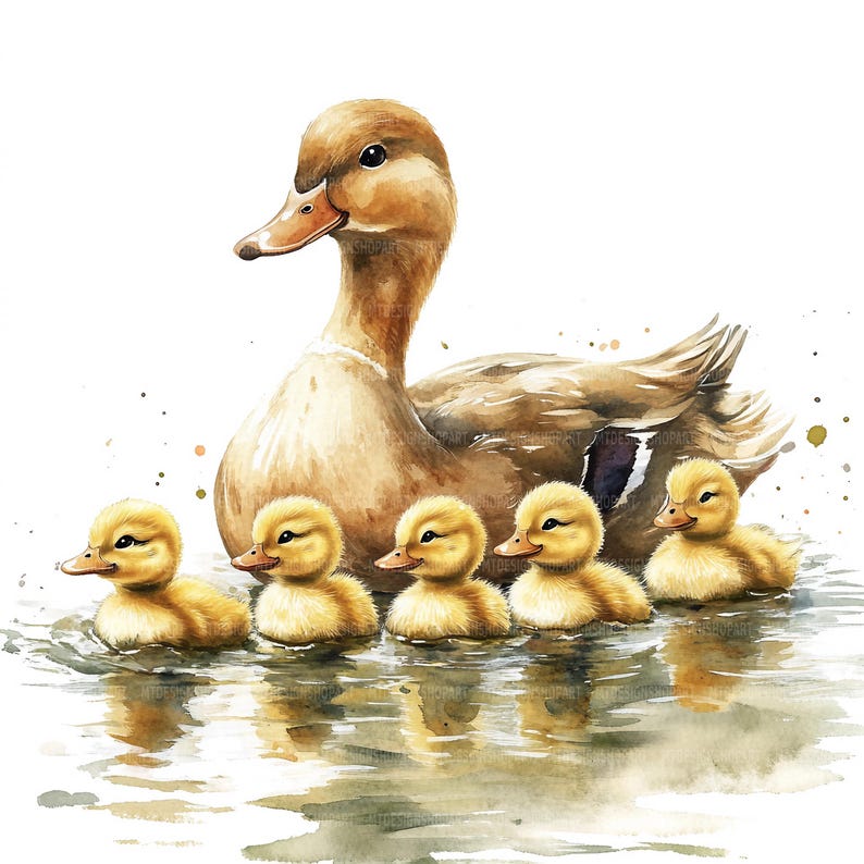 17 Clipart di mamma e anatroccolo, Clipart di anatre, Clipart di acquerelli stampabili, Lavoretti di carta, Diari di scarto, JPG di alta qualità, Download digitale immagine 5
