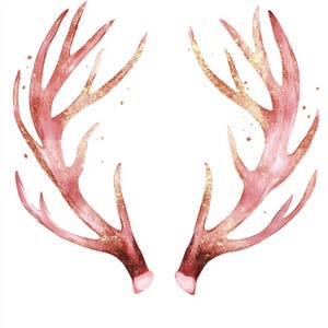 11 Hirschgeweih Clipart, Rosegold Geweih, druckbare Aquarell Clipart, Papierkunst, Junk Journals, hochwertige JPGs, digitaler Download
