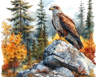 22 Watercolor Eagle Clipart: JPG, American Landscape Art (Digital Download)