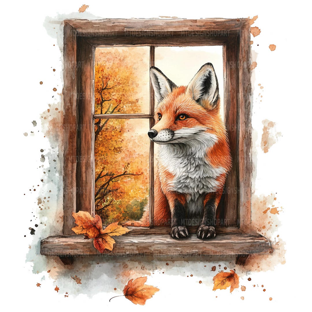Fox Window 17 Peeking Fox Clipart, Fox Window, Printable Watercolor Clipart, Paper ...