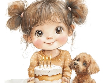18 Birthday Girl Clipart, Birthday card, Printable Watercolor Clipart, Paper Craft, Junk Journals, High Quality JPGs, Digital Download