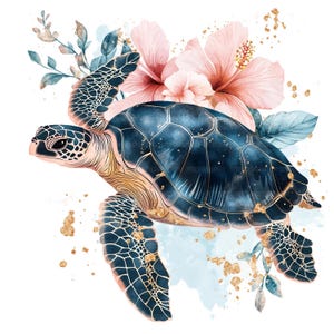 19 schattige zeeschildpad clipart, bloemen zeeschildpad, afdrukbare aquarel clipart, Paper Craft, ongewenste tijdschriften, hoge kwaliteit jpg's, digitale download