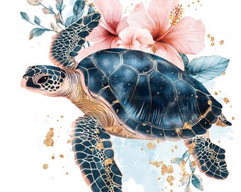19 graziose clipart di tartarughe marine, tartarughe marine floreali, clipart acquerello stampabili, lavoretti di carta, diari spazzatura, JPG di alta qualità, download digitale