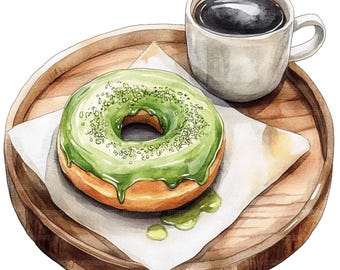 Clipart de aquarela de donut e café: diário de lixo em papel (download digital)
