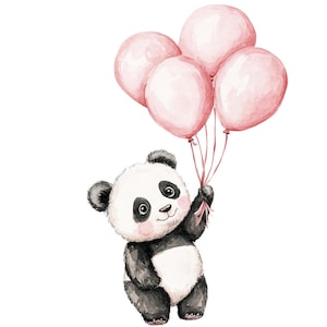 19 Bebê Panda com Balões Clipart, Panda Clipart, Clipart de aquarela para impressão, Papel Artesanal, JPGs de alta qualidade, Download digital