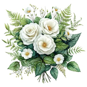 16 rosas de casamento clipart, buquê de casamento clipart, clipart aquarela para impressão, artesanato em papel, JPGs de alta qualidade, download digital