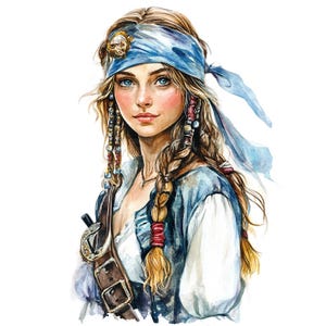 21 imágenes prediseñadas de mujeres piratas victorianas, niñas piratas, imágenes prediseñadas de acuarela imprimibles, manualidades de papel, archivos JPG de alta calidad, descarga digital