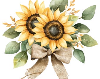 Aquarell Sonnenblume Clipart: Blumenstrauß für Junk Journals (Digitaler Download JPGs 4096x4096px)