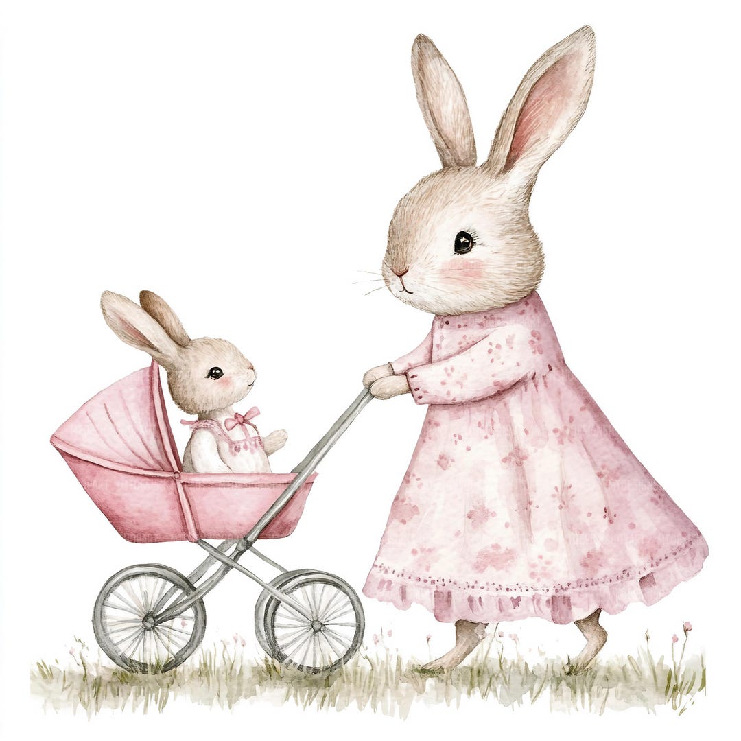 19 Mother and Baby Bunny Clipart, Rabbit Clipart, Printable Watercolor ...