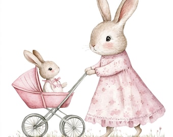 19 Mother and Baby Bunny Clipart, Rabbit Clipart, Printable Watercolor Clipart, Paper Craft, High Quality JPGs, Digital Download