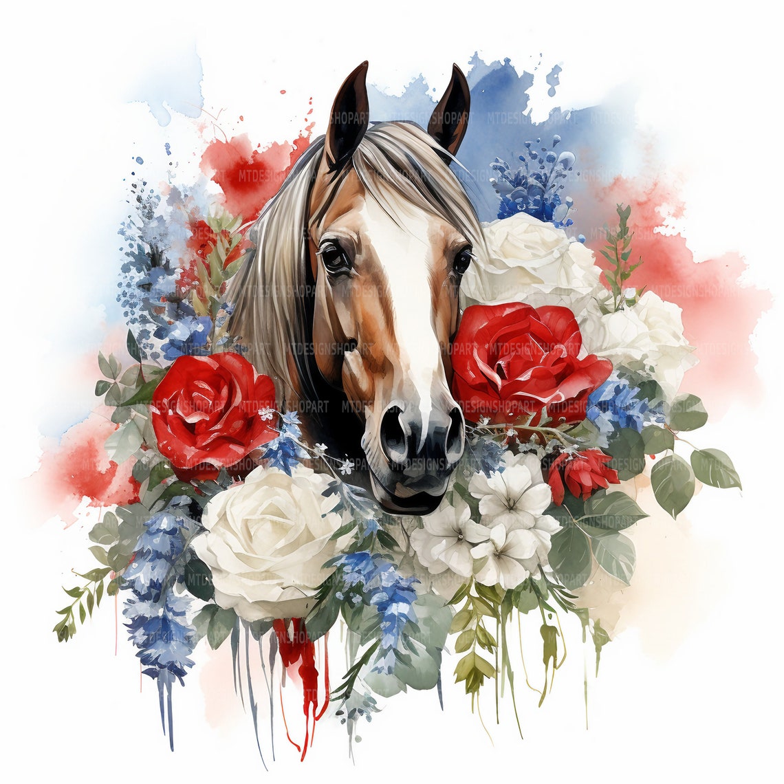 12 Floral Horses Clipart, Horses Clipart, Flowers Clipart, Printable ...