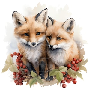 20 clipart renard dans la forêt, bébé renard clipart, clipart aquarelle imprimable, créations en papier, journaux indésirables, fichiers JPG de haute qualité, téléchargement numérique