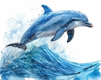 16 imágenes prediseñadas de delfines jugando, imágenes prediseñadas de delfines, imágenes prediseñadas de acuarela imprimibles, manualidades de papel, delfín feliz, archivos JPG de alta calidad, descarga digital