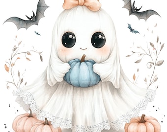 14 Cute Ghost Clipart | Halloween clipart set Ghost | Printable Watercolor clipart | High Quality JPGs | Digital download | Paper craft