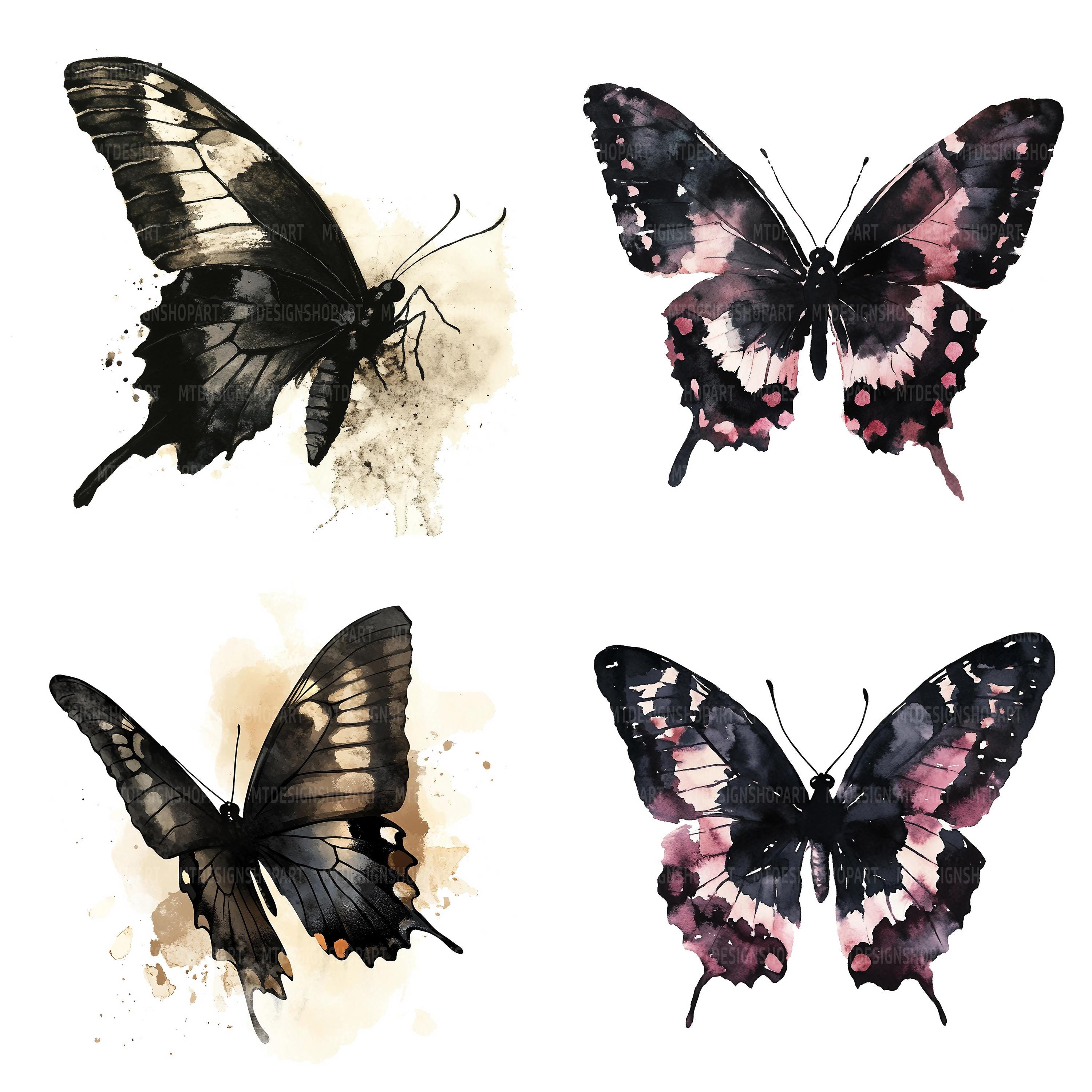 19種類の黒い蝶のクリップアート、蝶のクリップアート、印刷可能な