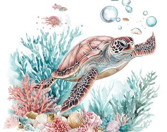 16 Clipart di tartarughe marine, arte di tartarughe della barriera corallina, tartarughe oceaniche, Clipart acquerello stampabili, lavoretti di carta, JPG di alta qualità, download digitale