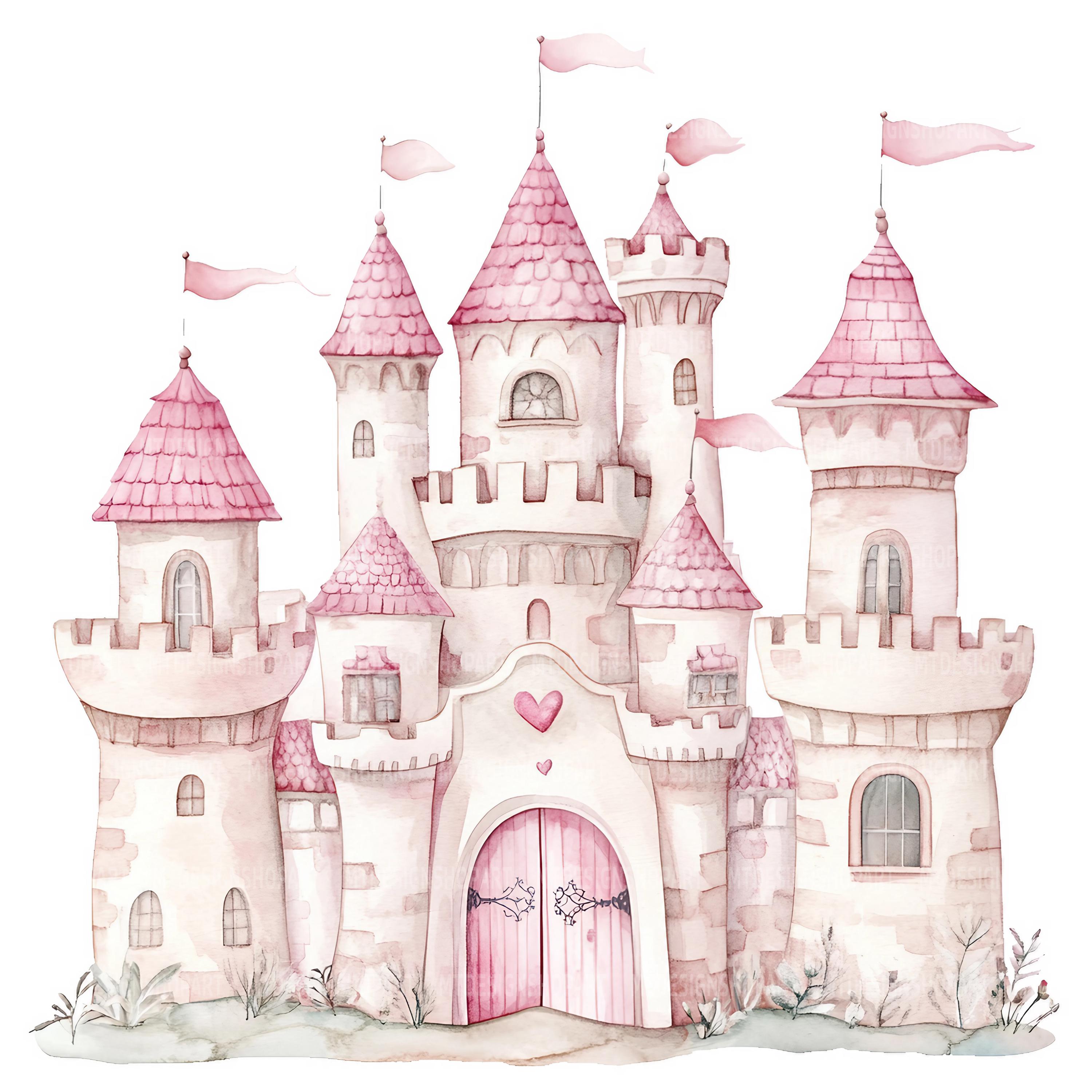 16 Watercolor Princess Heart Castle Clipart, JPG, Junk Journal Art ...