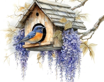 23 Spring Birdhouse Clipart, Bird House Art, Printable Watercolor Clipart, Paper Craft, Junk Journals, High Quality JPGs, Digital Download