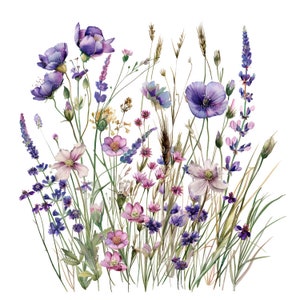 19 cliparts de fleurs sauvages violettes, fleurs violettes, clipart aquarelle imprimable, créations en papier, journaux indésirables, JPG de haute qualité, téléchargement numérique