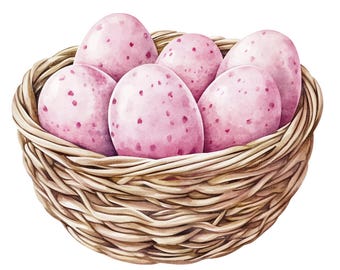 19 Easter Eggs Basket Clipart, Pink Easter Eggs, Printable Watercolor Art, Paper Craft, Junk Journals, High Quality JPGs, Digital Download