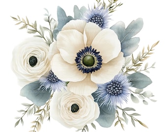 Clipart de ramo de eucalipto: Arte floral en acuarela (Descarga digital, JPG de 4096 x 4096)
