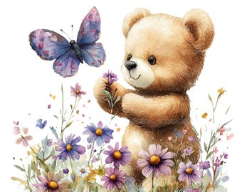 19 Kinderzimmer Teddy Bär Clipart, druckbare Aquarell Clipart, Papierkunst, hochwertige JPGs, digitaler Download Wandkunst