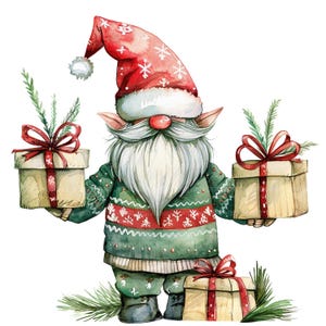15 clipart de gnomos de Natal, gnomos festivos, clipart de aquarela para impressão, artesanato em papel, diários de lixo, JPGs de alta qualidade, download digital