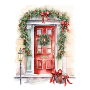 16 Clipart clipart Noël porte, S2, hiver portes maison Clipart, clipart aquarelle imprimable, fichiers JPG de haute qualité, téléchargement numérique