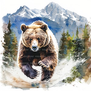 12 imágenes prediseñadas de ataque de oso, imágenes prediseñadas de acuarela imprimibles, imágenes prediseñadas de oso, archivos JPG de alta calidad, descarga digital, alta resolución, manualidades de papel