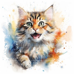 Verrückte lustige Katzen Clipart, 15 hohe Qualität, Aquarell, verrückte Katzen ClipArt, digitaler Download, Kartengestaltung, Mischtechnik, digitales Papierhandwerk