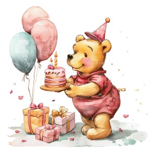 15 Bear. Birthday Cakes Clipart, Printable Watercolor Clipart, Paper Craft, Junk Journals, High Quality JPGs, Digital Download