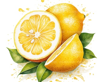 21 Lemon Clipart, Kitchen Clipart, Lemon Tree, Printable Watercolor Clipart, Paper Craft, Junk Journals, High Quality JPGs, Digital Download