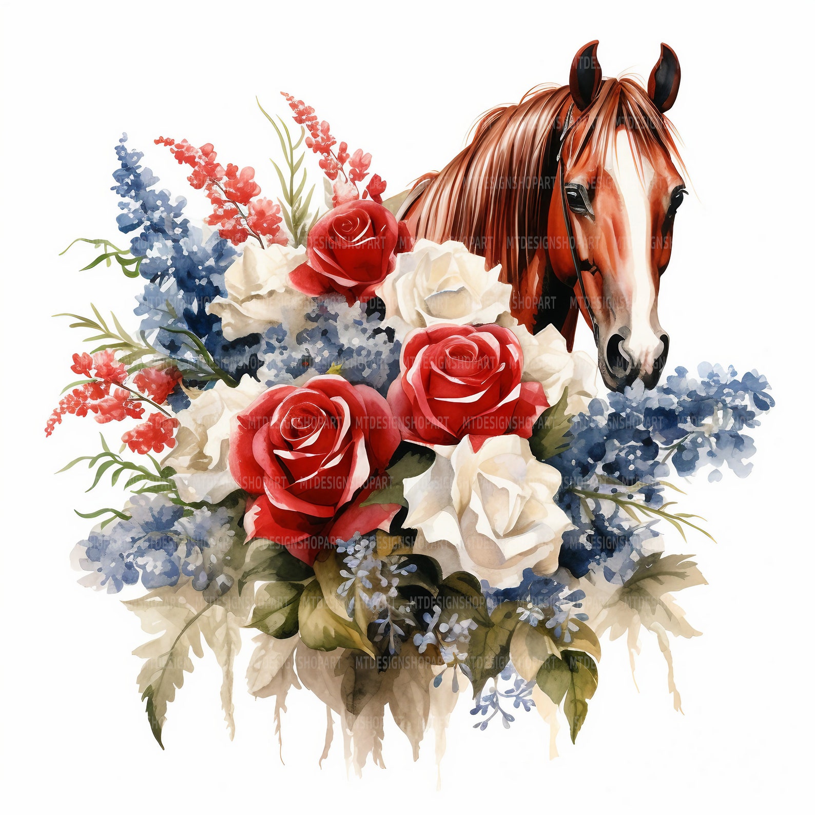 12 Floral Horses Clipart, Horses Clipart, Flowers Clipart, Printable ...