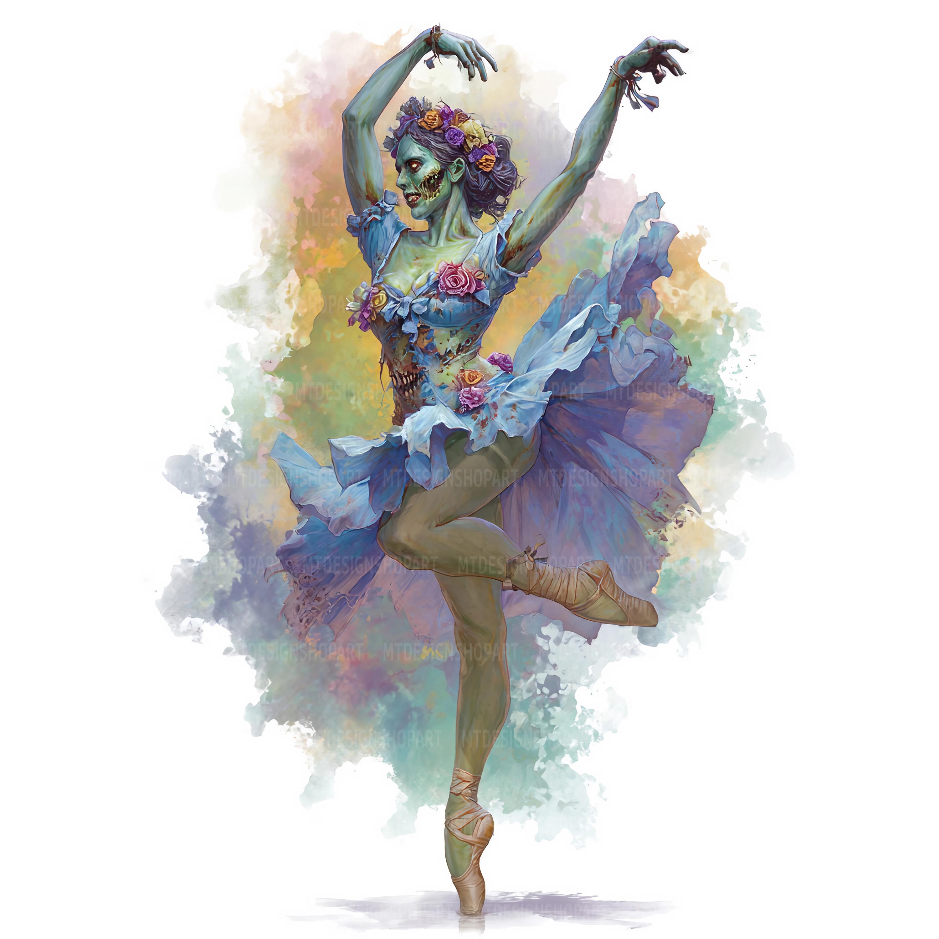 15 Zombie Ballerina Clipart, Halloween Ballerina, Printable Watercolor ...