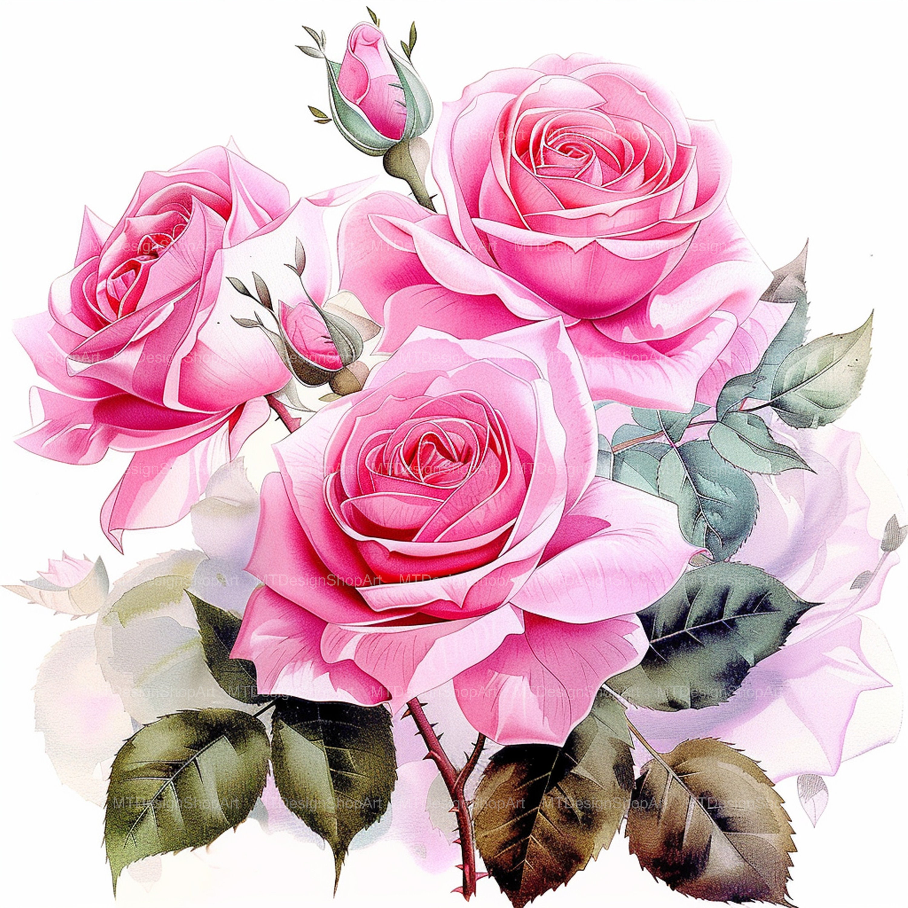 15 Pink Roses Clipart, Roses Clipart, Roses Bouquet, High Quality JPG ...