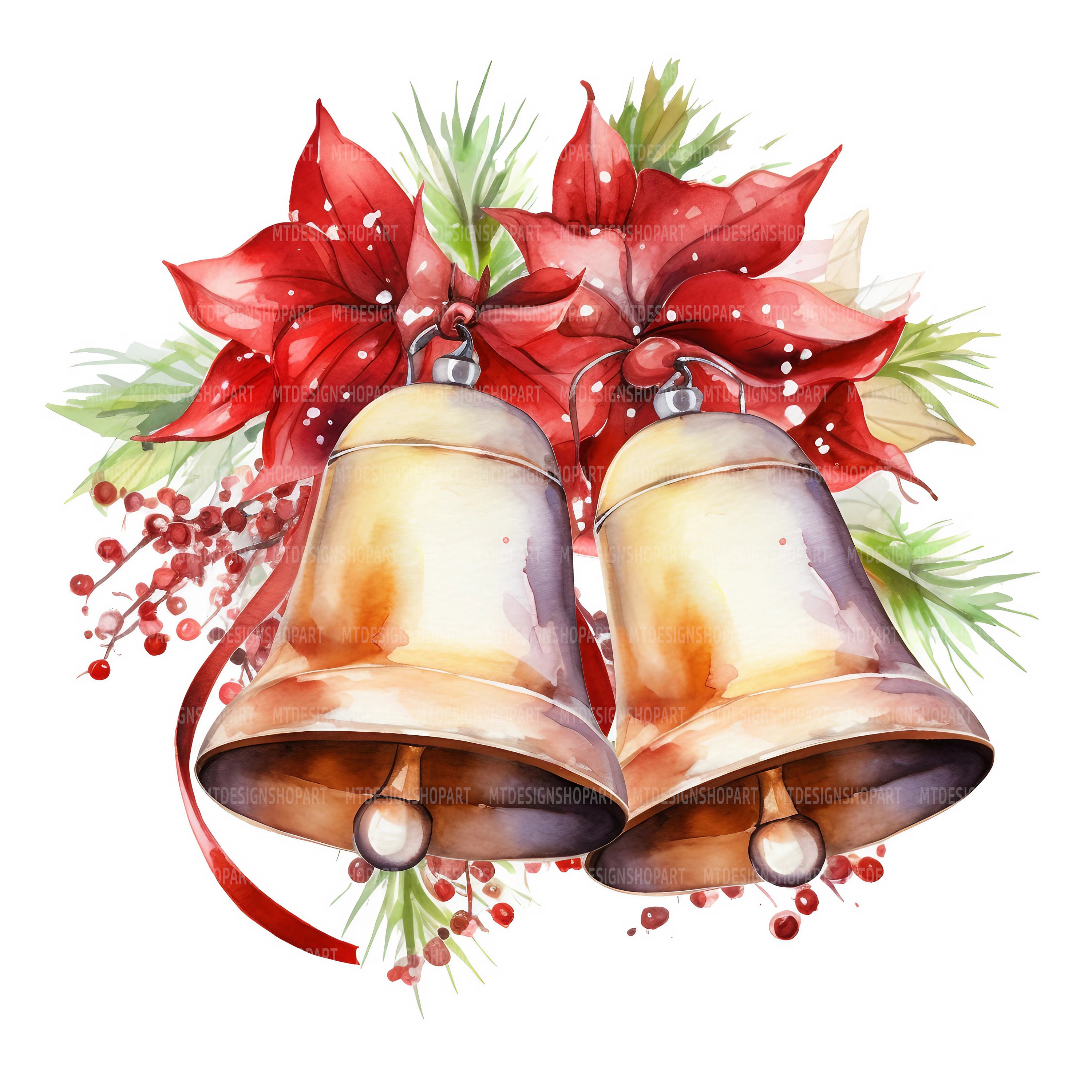 16 christmas bell clipart, bells clipart, printable watercolor