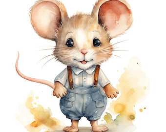 16 Cute Mouse with Flowers Clipart, mouse artist, Printable Watercolor Clipart, Paper Craft, High Quality JPGs, Digital Download