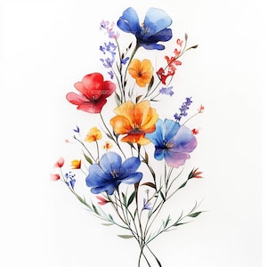 16 cliparts fleurs sauvages, fleurs sauvages, clipart aquarelle imprimable, créations en papier, journaux indésirables, fichiers JPG de haute qualité, téléchargement numérique