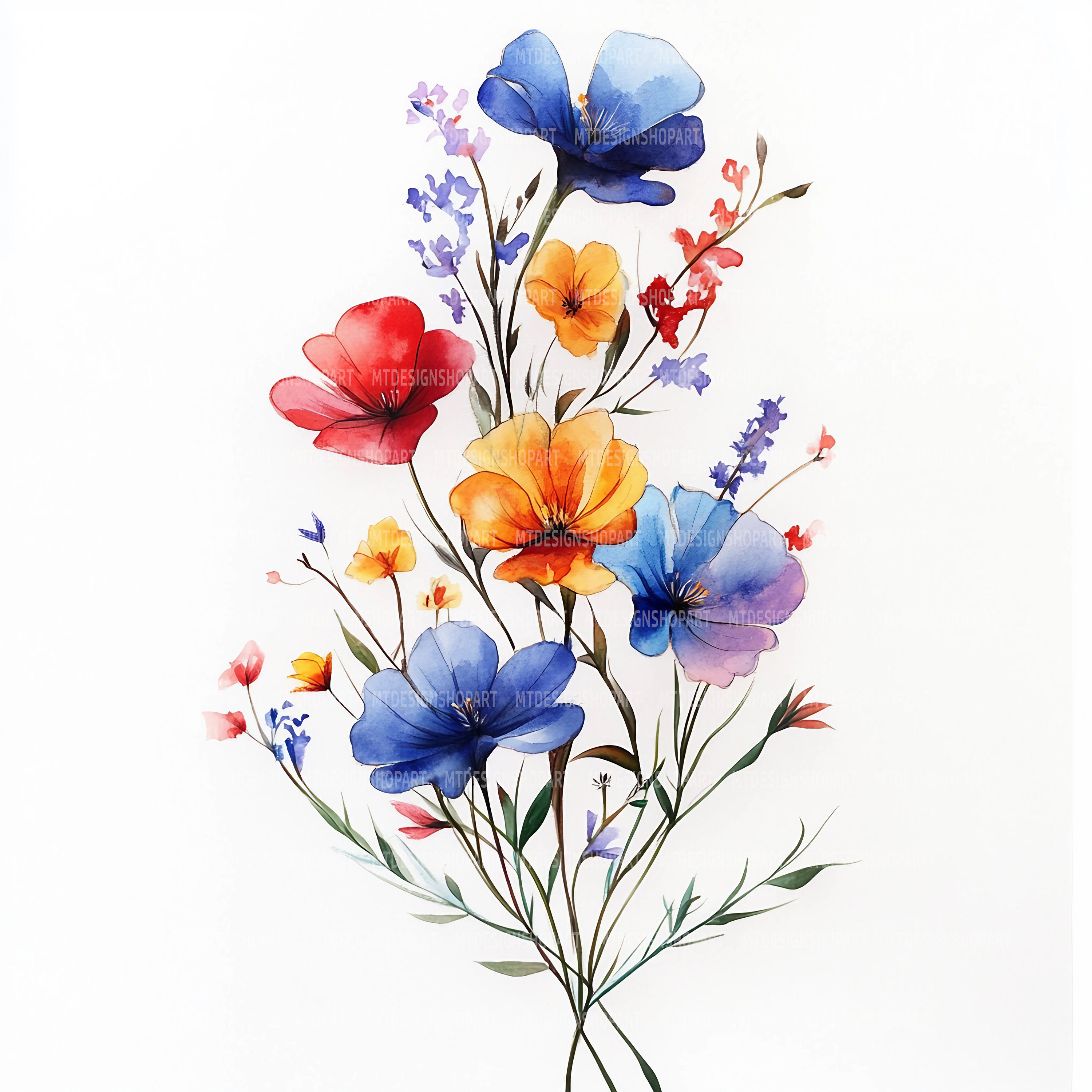 16 Wildflower Clipart, Wild Flowers Clip Art, Printable Watercolor