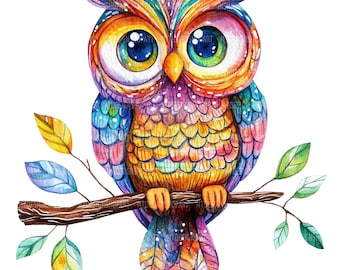 Clipart hibou aquarelle : images d'artisanat en papier coloré (téléchargement numérique JPG 4096 x 4096 px)