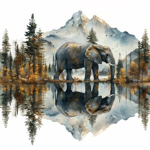 10 clipart de elefante, aquarela, elefante, montanha, floresta, clipart de aquarela para impressão, artesanato em papel, JPGs de alta qualidade, download digital