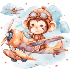 23 Baby Monkey Flying Clipart, Baby Animals, Printable Watercolor Clipart, Paper Craft, Junk Journals, High Quality JPGs, Digital Download