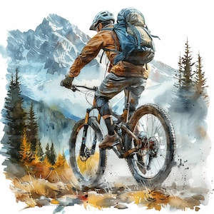 Clipart VTT, saut d'obstacles, VTT, vélo tout terrain, clipart vélo, clipart aquarelle, créations en papier, fichiers JPG de haute qualité, téléchargement numérique