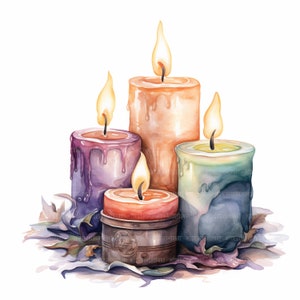 Clipart di 15 candele, Clipart di candele, Fiamme di candela, Clipart ad acquerello stampabile, Mestiere di carta, JPG di alta qualità, Download digitale