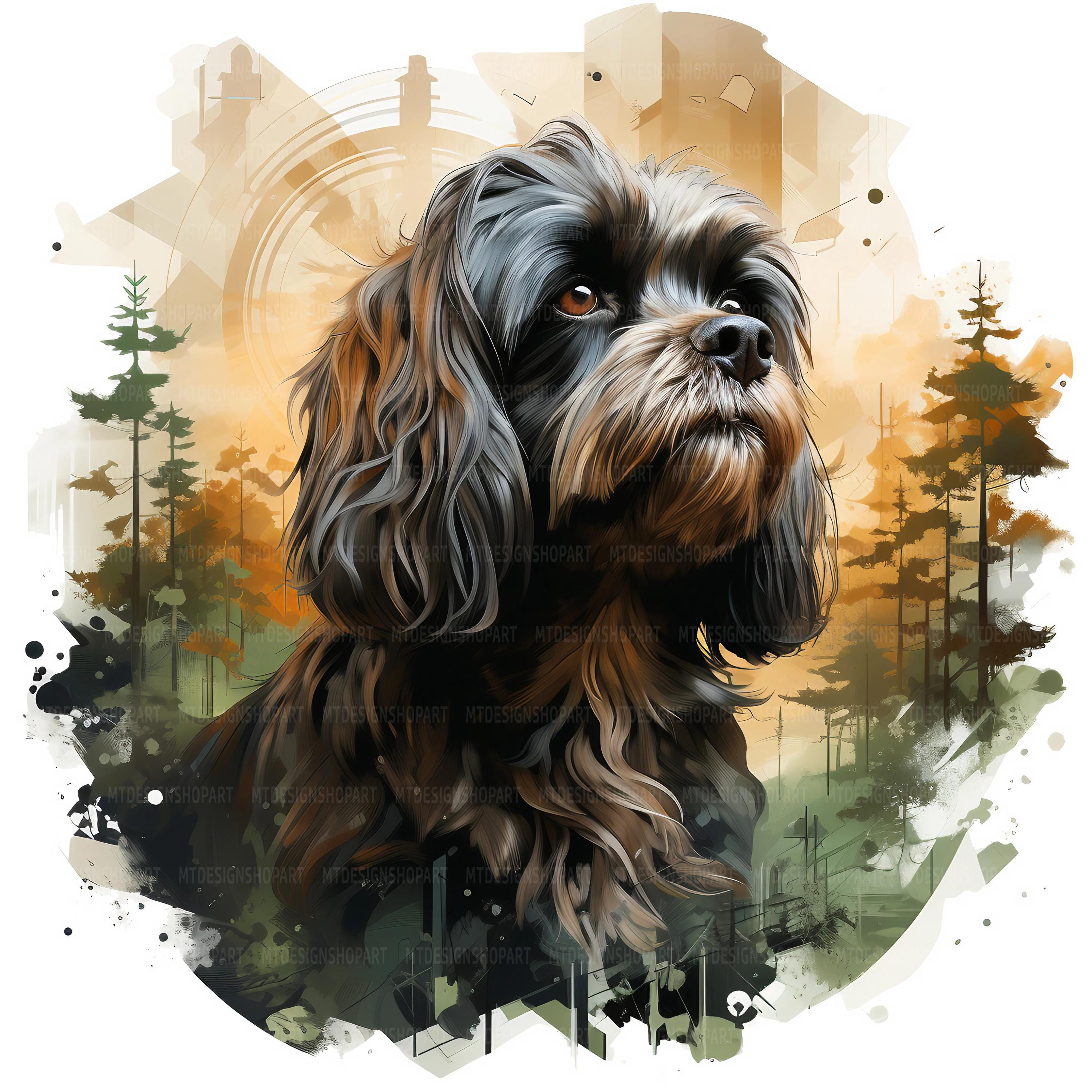 シーズー犬のイラスト19点、シーズー犬のイラスト、水彩画のイラスト